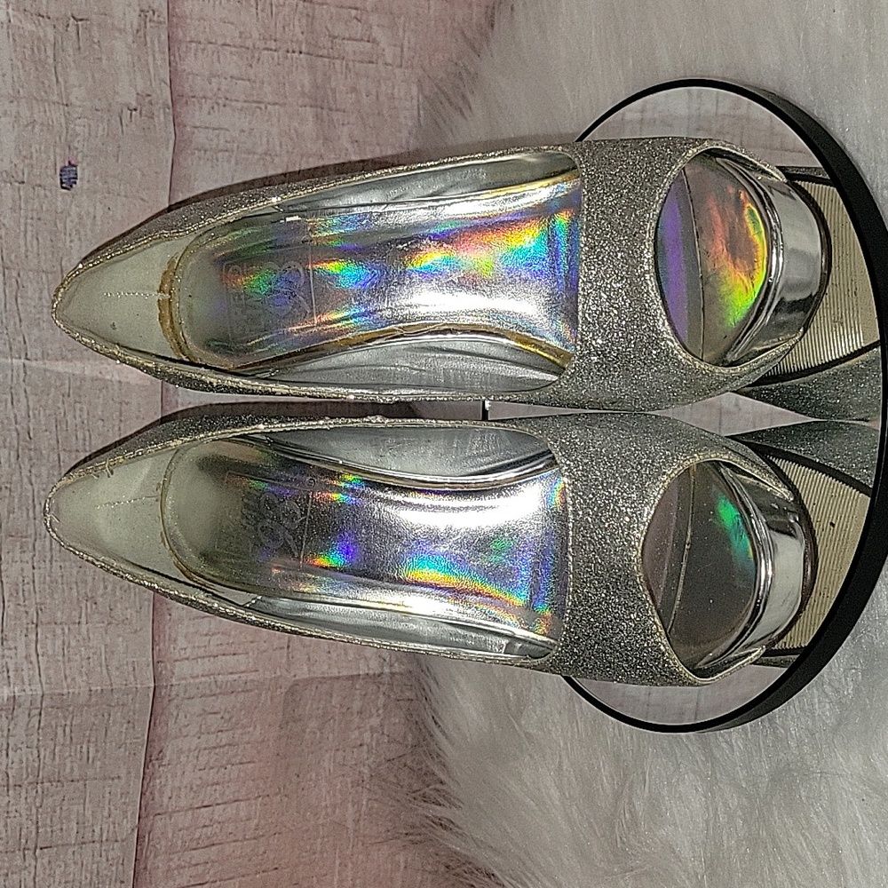 Speed Limit 98 silver platform heels